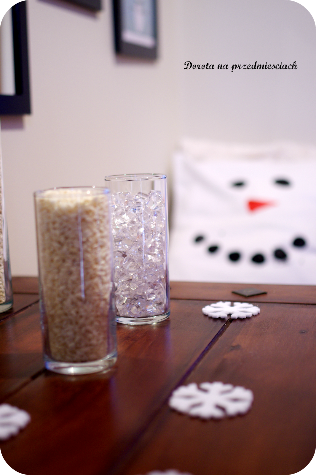 january mantel styczeń dekoracje Bałwan poduszka DIY