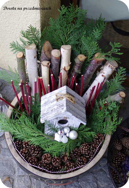 taras na święta, aranżacja tarasu, ogród zimą