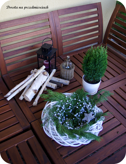 taras na święta, aranżacja tarasu, ogród zimą