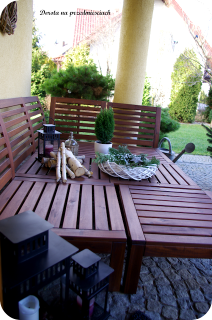 taras na święta, aranżacja tarasu, ogród zimą